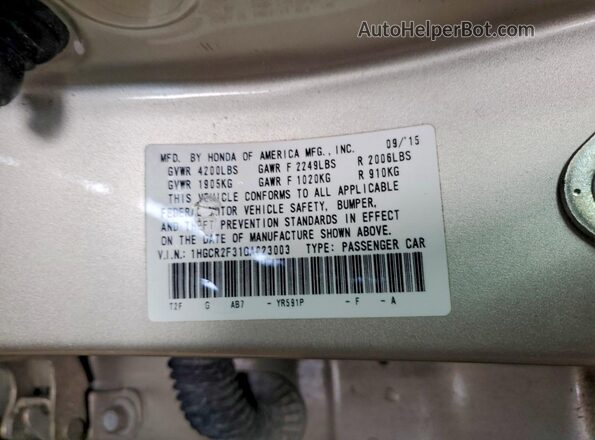 1HGCR2F31GA023003 2016 HONDA ACCORD Gold Widok naklejki z numerem VIN