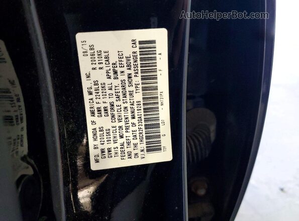 1HGCR2F33GA019289 2016 HONDA ACCORD Black Widok komory silnika