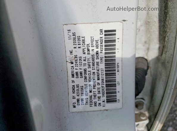 1HGCR2F35HA112137 2017 HONDA ACCORD White ძრავის განყოფილების ხედი