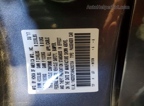 1HGCR2F38HA293704 2017 HONDA ACCORD Серый Вид подкапотного пространства