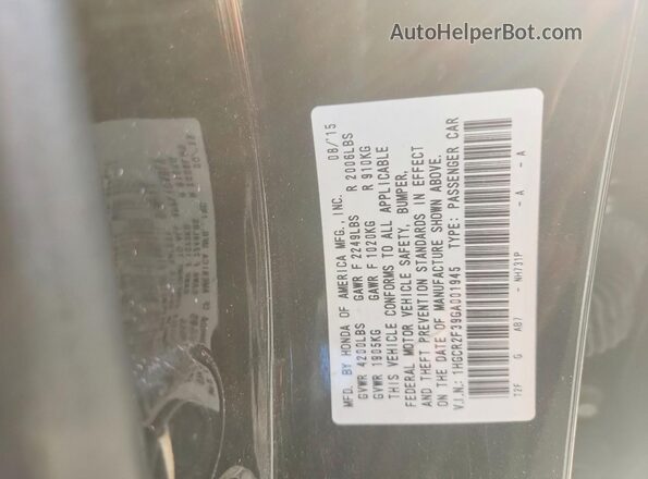 1HGCR2F39GA001945 2016 HONDA ACCORD Черный Вид наклейки с VIN-кодом
