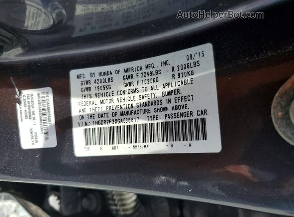 1HGCR2F3XGA036817 2016 HONDA ACCORD Gray VIN კოდის სტიკერის ხედი