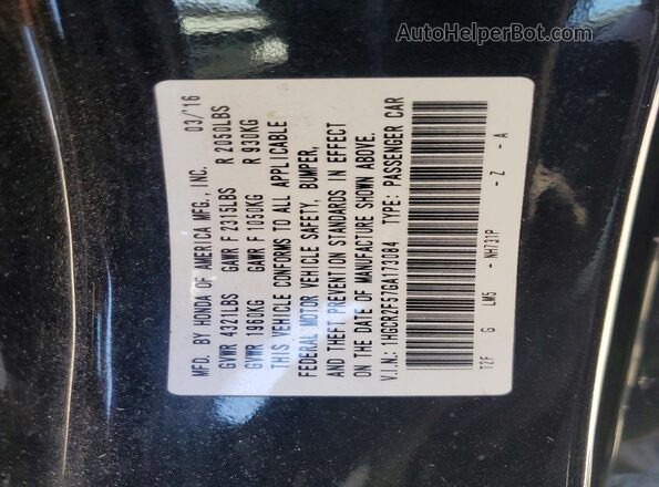 1HGCR2F57GA173084 2016 HONDA ACCORD Black Widok naklejki z numerem VIN