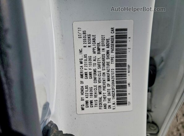 1HGCR2F5XHA267073 2017 HONDA ACCORD White Engine compartment view