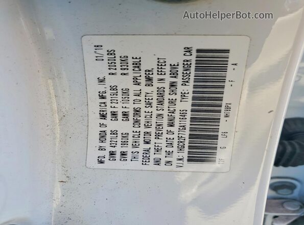 1HGCR2F77GA116465 2016 HONDA ACCORD White Engine compartment view