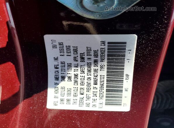 1HGCR2F86HA292322 2017 HONDA ACCORD Бордовый Вид подкапотного пространства