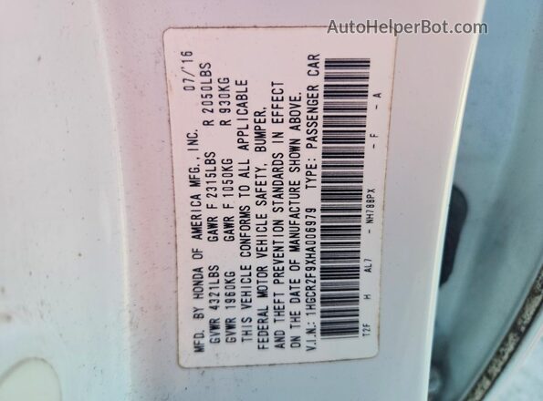1HGCR2F9XHA006979 2017 HONDA ACCORD White Widok naklejki z numerem VIN