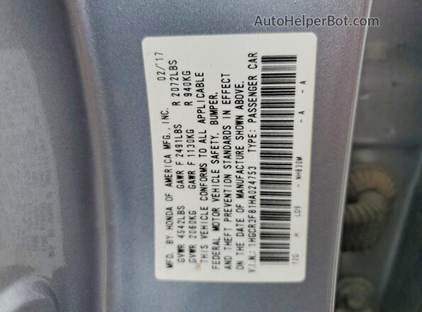 1HGCR3F81HA024753 2017 HONDA ACCORD Silver Вид підкапотного простору