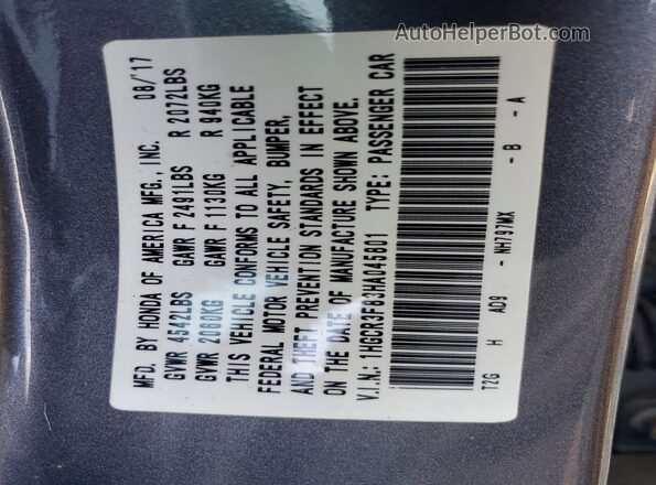 1HGCR3F83HA045801 2017 HONDA ACCORD Gray Вид підкапотного простору