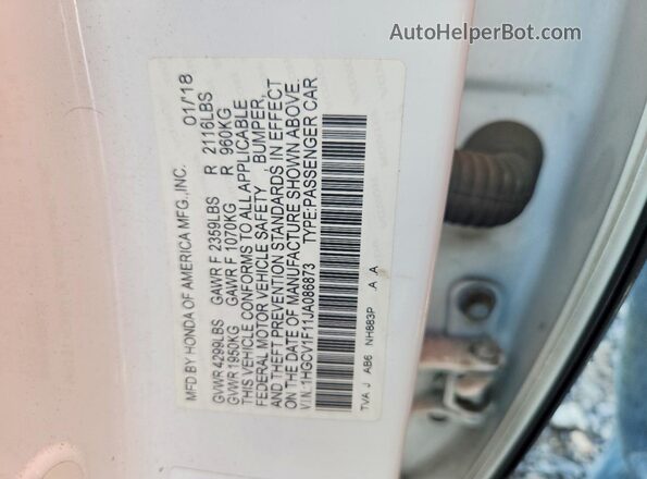 1HGCV1F11JA086873 2018 HONDA ACCORD White Widok naklejki z numerem VIN