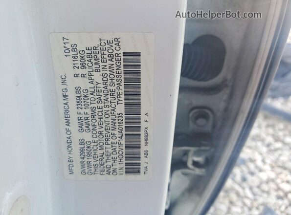 1HGCV1F14JA016235 2018 HONDA ACCORD White Vista del compartimento del motor