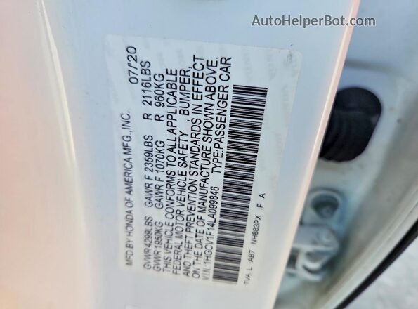 1HGCV1F14LA099846 2020 HONDA ACCORD White Widok komory silnika