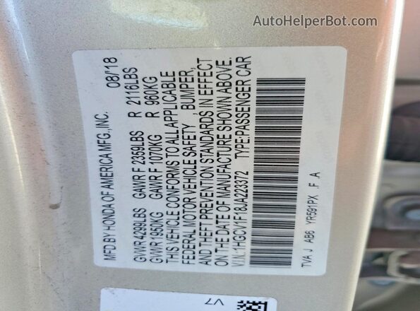 1HGCV1F18JA223372 2018 HONDA ACCORD Gold Вид підкапотного простору