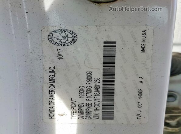 1HGCV1F18JA801258 2018 HONDA ACCORD White Vista del compartimento del motor