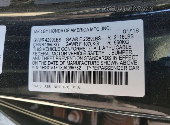1HGCV1F1XJA095782 2018 HONDA ACCORD Black VIN კოდის სტიკერის ხედი