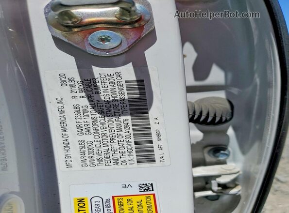 1HGCV1F30LA126476 2020 HONDA ACCORD White ძრავის განყოფილების ხედი