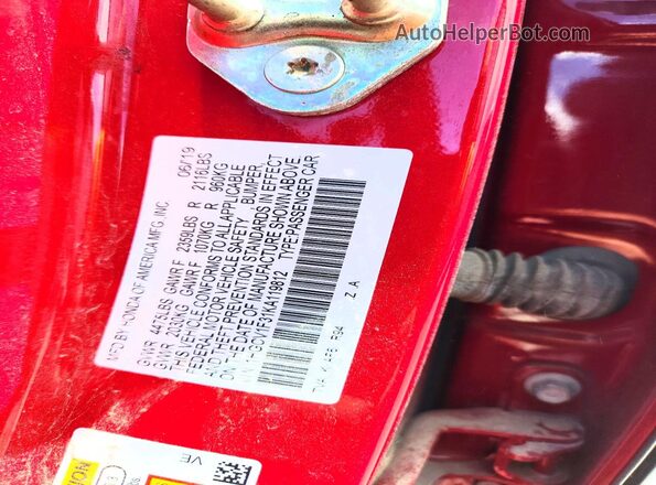 1HGCV1F31KA119812 2019 HONDA ACCORD Red Вид підкапотного простору