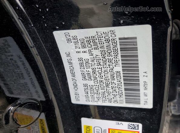 1HGCV1F31LA123036 2020 HONDA ACCORD Black Շարժիչի բաժամունքի տեսք
