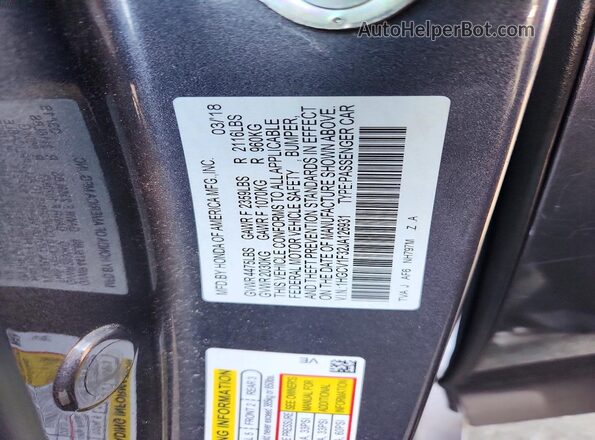 1HGCV1F32JA126931 2018 HONDA ACCORD Charcoal Widok komory silnika