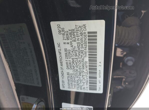 1HGCV1F32LA146700 2020 HONDA ACCORD Black Engine compartment view