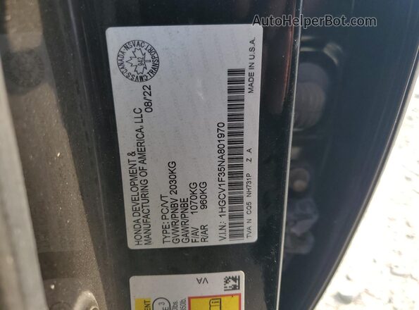 1HGCV1F35NA801970 2022 HONDA ACCORD Black Շարժիչի բաժամունքի տեսք