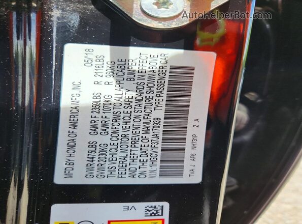 1HGCV1F37JA170939 2018 HONDA ACCORD Черный Вид подкапотного пространства
