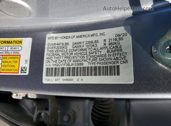 1HGCV1F38LA133689 2020 HONDA ACCORD Серебряный Вид подкапотного пространства