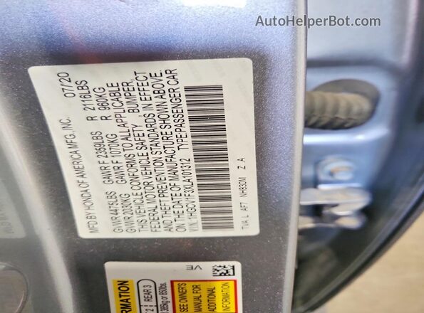 1HGCV1F3XLA101312 2020 HONDA ACCORD Silver Շարժիչի բաժամունքի տեսք
