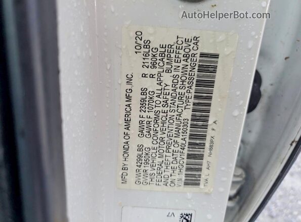 1HGCV1F40LA150303 2020 HONDA ACCORD White ძრავის განყოფილების ხედი