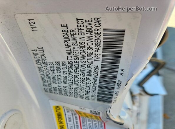 1HGCV1F46NA006564 2022 HONDA ACCORD White Շարժիչի բաժամունքի տեսք