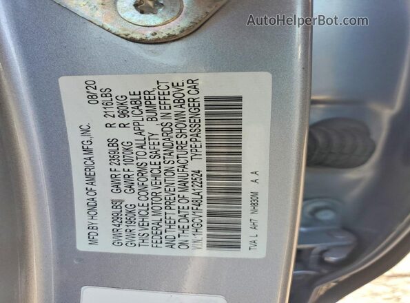 1HGCV1F48LA122524 2020 HONDA ACCORD Silver Вид підкапотного простору