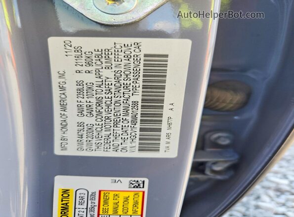 1HGCV1F48MA012588 2021 HONDA ACCORD Серый Вид подкапотного пространства