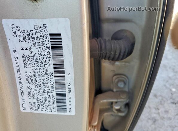 1HGCV1F49KA091752 2019 HONDA ACCORD Желто-коричневый Вид подкапотного пространства