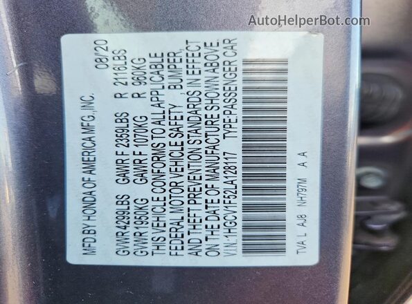 1HGCV1F52LA128117 2020 HONDA ACCORD Серый Вид наклейки с VIN-кодом