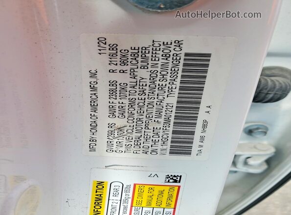 1HGCV1F53MA012121 2021 HONDA ACCORD Белый Вид подкапотного пространства