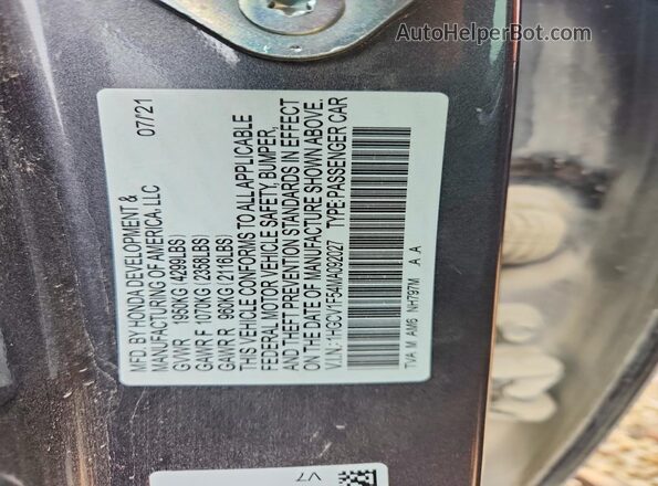 1HGCV1F54MA092027 2021 HONDA ACCORD Gray Widok komory silnika