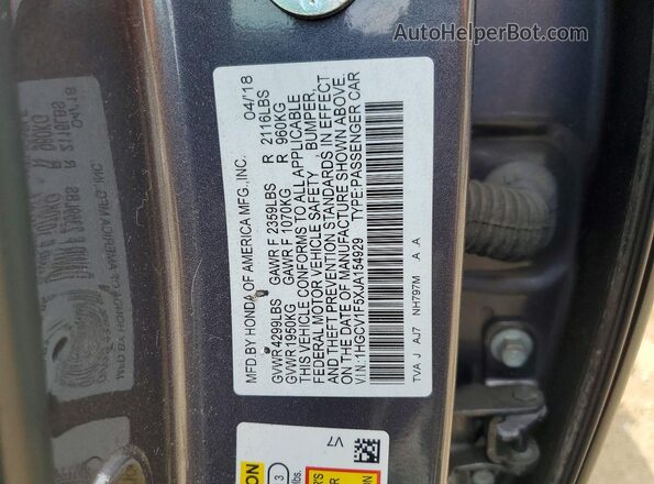 1HGCV1F5XJA154929 2018 HONDA ACCORD Gray ძრავის განყოფილების ხედი