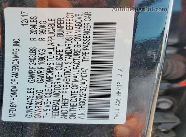 1HGCV2F32JA010747 2018 HONDA ACCORD Black Vista del compartimento del motor