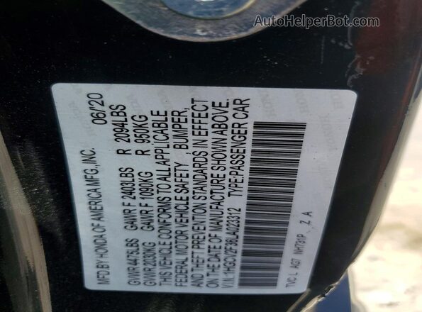 1HGCV2F36LA023312 2020 HONDA ACCORD Black VIN კოდის სტიკერის ხედი