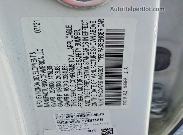 1HGCV2F37MA025801 2021 HONDA ACCORD White ძრავის განყოფილების ხედი
