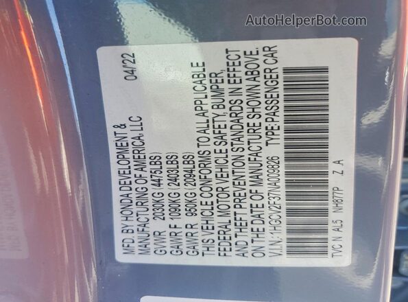 1HGCV2F37NA009826 2022 HONDA ACCORD Gray Engine compartment view