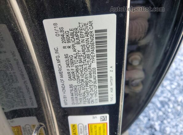 1HGCV2F39JA013533 2018 HONDA ACCORD Black Vista de la etiqueta del VIN