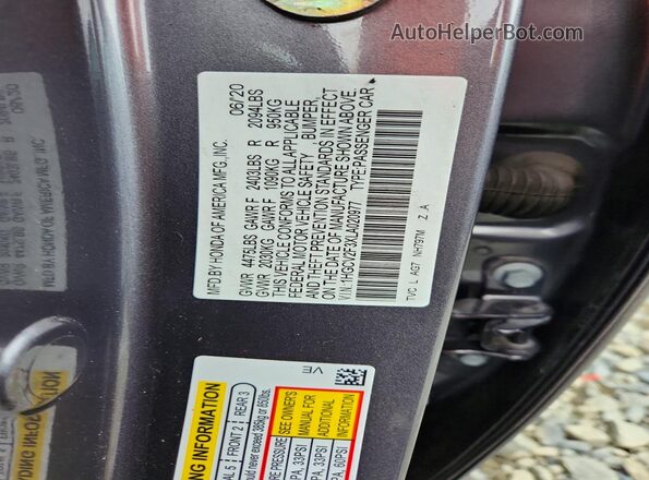 1HGCV2F3XLA020977 2020 HONDA ACCORD Gray Widok komory silnika
