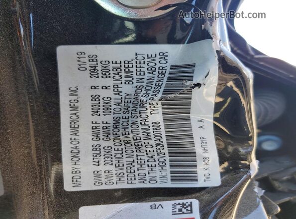 1HGCV2F52KA007608 2019 HONDA ACCORD Black Շարժիչի բաժամունքի տեսք