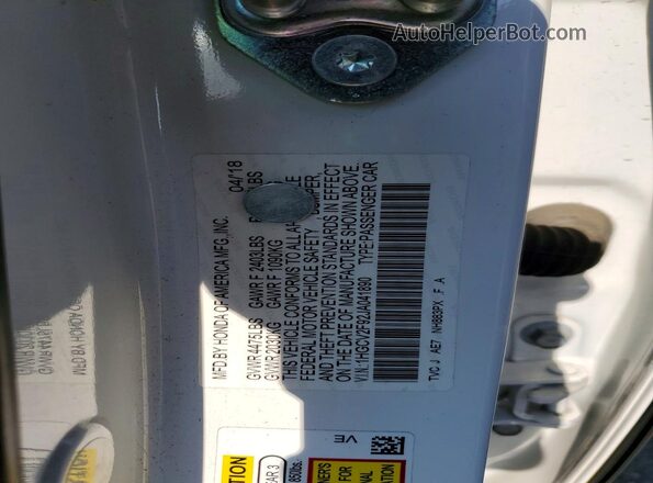 1HGCV2F92JA041890 2018 HONDA ACCORD White VIN sticker view