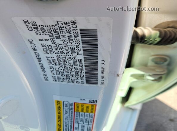 1HGCV2F98LA010999 2020 HONDA ACCORD White ძრავის განყოფილების ხედი