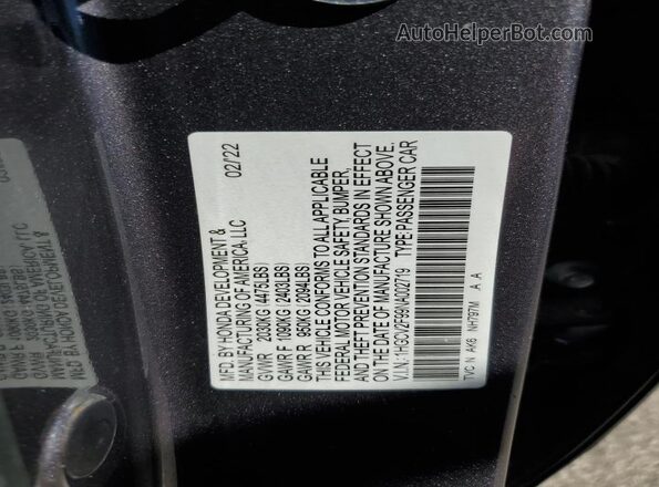 1HGCV2F99NA002719 2022 HONDA ACCORD Gray ძრავის განყოფილების ხედი