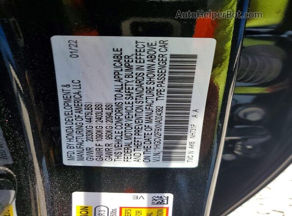 1HGCV2F9XNA004382 2022 HONDA ACCORD Black Vista de la etiqueta del VIN