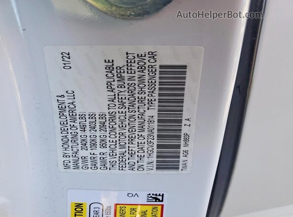 1HGCV3F23NA011814 2022 HONDA ACCORD White Vista del compartimento del motor