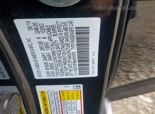 1HGCV3F59KA016375 2019 HONDA ACCORD Black Вид підкапотного простору